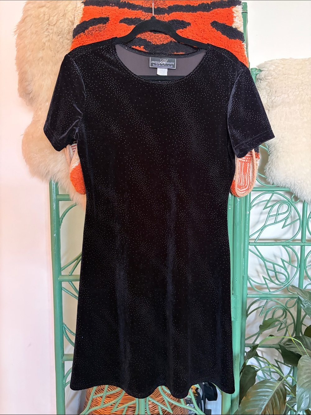 Vintage Molly Malloy Black Sparkle Velvet Mini Dress